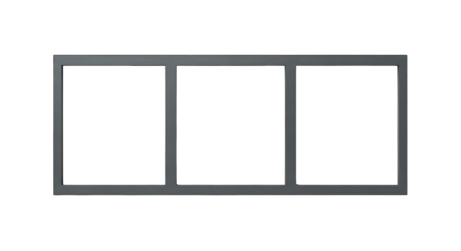 Three-pane window frame isolated against black background, simple modern style