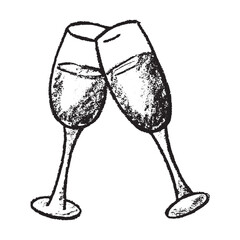 Hand drawn champagne glasses clinking together Alcohol drink clipart in doodle style Single element for print, web, design, decor Happy New Year 2026