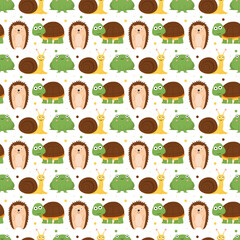 Cute hedgehog turtle snail and frog seamless pattern for baby products and room accessories