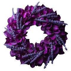Violet floral frame with blooming purple flowers and decorative wreath design