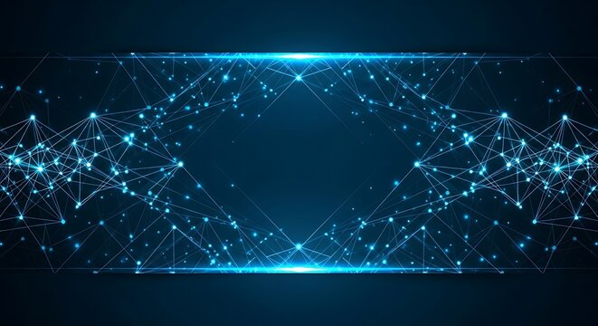 Abstract blue network connection background with glowing particles