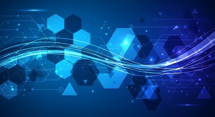 Abstract blue and purple digital wave with hexagonal patterns