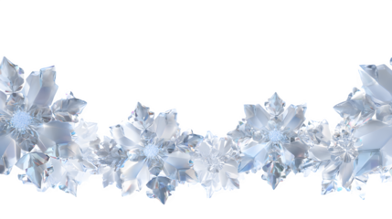 Snow covered branches with ice crystals on white background