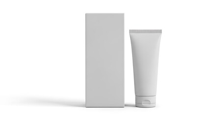 Blank white packaging mockup for skincare tube and box