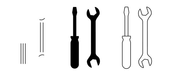 A collection of a screwdrivers and wrenches. Flat Illustration on transparent background