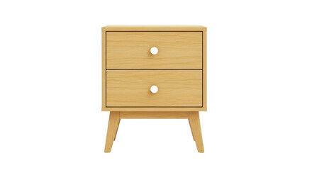Isolated wooden nightstand with two drawers, mid-century furniture design, simple style