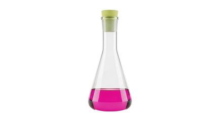 Isolated Erlenmeyer flask filled with pink liquid, laboratory glassware and equipment