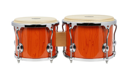 Isolated pair of bongo drums for Latin percussion music rhythm against neutral backdrop