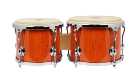 Isolated pair of bongo drums for Latin percussion music rhythm against neutral backdrop