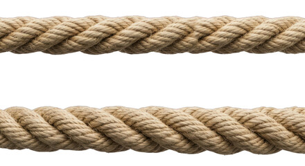 Fototapeta premium Two parallel tan ropes with a braided texture against a black background