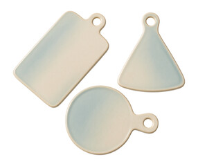 Ceramic cheese boards in assorted shapes, perfect for themed platters at home events.