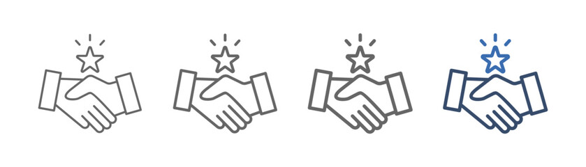 
outline icon sheet shake hands with handshake design and star in the middle''