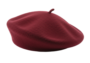 Isolated maroon beret a fashionable felt hat for women and artists worn tilted to one side
