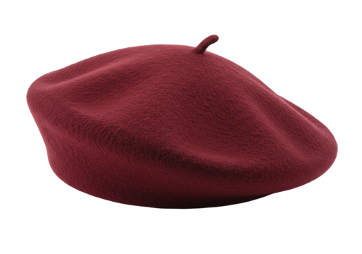 Isolated maroon beret a fashionable felt hat for women and artists worn tilted to one side