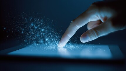 Finger Triggering Blue Particle Effect: Tech Touch Scene