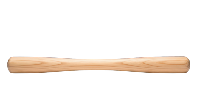 Wooden dowel or cylinder, light brown, rounded ends, centered against black background