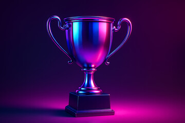 Fototapeta premium Futuristic success concept with glowing neon trophy symbolizing victory achievement reward recognition motivation and business competition goals