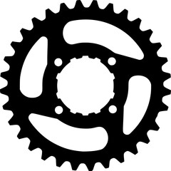 Bike sprocket silhouette. This image shows a black silhouette of a circular bike sprocket with visible teeth, symbolizing mechanics and engineering. Vector clipart illustration design.