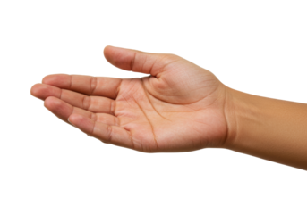 Isolated human hand outstretched, palm up, asking for help or offering something unseen