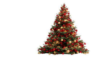Red Christmas tree with ribbons isolated on white background