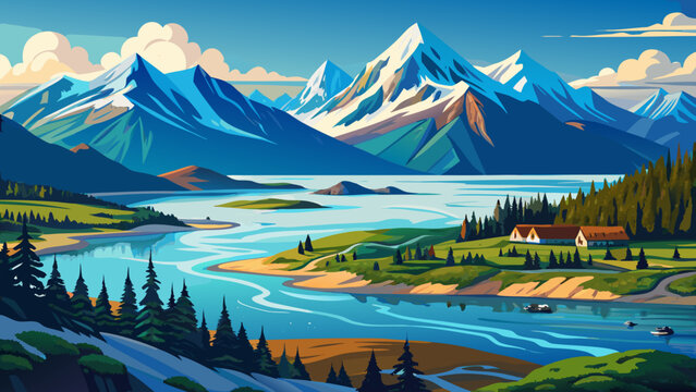 Very beautiful Alaskan mountain and bay view at Homer Spit, Kenai Peninsula, USA, featuring calm blue waters, snow-capped peaks, and a serene coastal landscape capturing Alaska&rsquo;s natural charm and coa