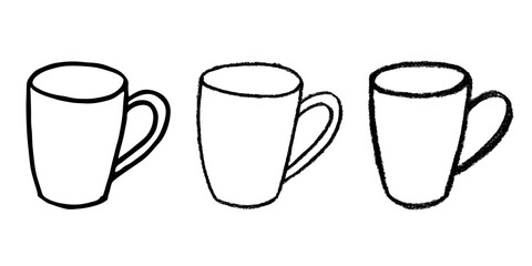 Set of cute hand drawn cup of tea or coffee Simple mug clipart Cozy home doodle Single element for design