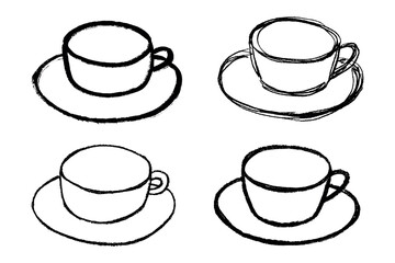 Set of cute hand drawn cup of tea or coffee Simple mug clipart Cozy home doodle Single element for design