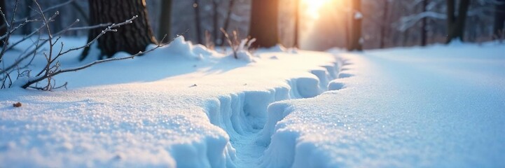 Mysterious Footsteps in Winter Snow A Solitary Path Leading Away from a Bare Tree