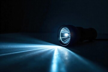 Powerful LED Flashlight Illuminates Dark Room, Casting Bright Beam and Intricate Shadows ? Compact, Portable Design Ideal for Security and Outdoor Adventures