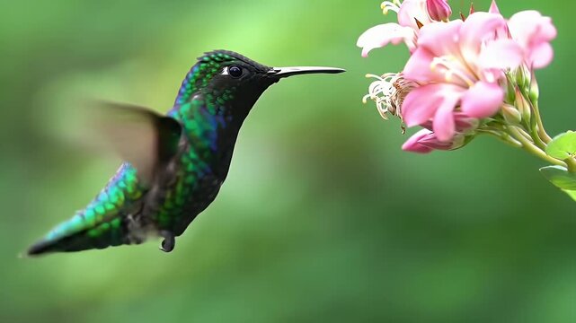 Hummingbird drinks nectar.