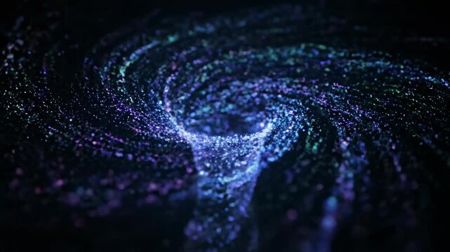 Cosmic Vortex: A mesmerizing swirling vortex of particles, a celestial ballet of vibrant blues, greens, and purples, evoking the mysteries of the universe. 