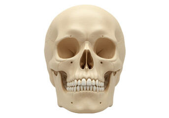Isolated Skull facing forward with teeth anatomical bone structure for Halloween anatomy medicine