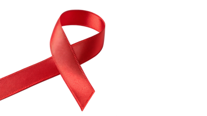 Red ribbon symbolizing awareness and support for health causes and charitable initiatives in communities worldwide isolated on transparent background	