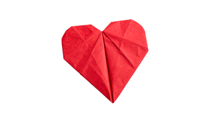 beautifully folded red origami heart isolated on transparent background