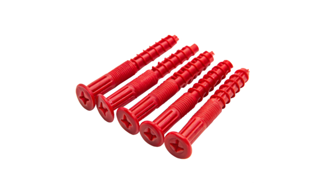 red plastic dowels arranged in a line  isolated on transparent background	