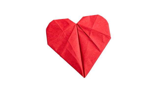 beautifully folded red origami heart isolated on transparent background