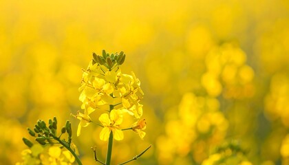 Close-up of vibrant yellow blossoms, possibly rapeseed, with blurred background of similar color. The flowers are in focus, contrasting beautifully