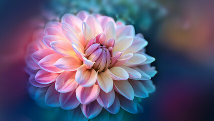 Obraz premium Dahlia flower with pastel rainbow petals, very detailed close ups