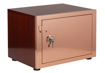 Isolated wooden safe box security lock and key valuables protection storage container