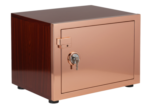 Isolated wooden safe box security lock and key valuables protection storage container