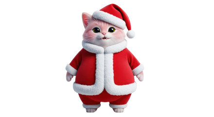 Isolated holiday cat wearing a Santa Claus outfit for Christmas, festive and cute style