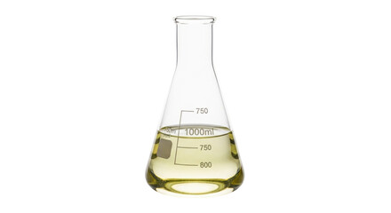 Isolated conical flask with yellow liquid inside for chemical experiment in laboratory