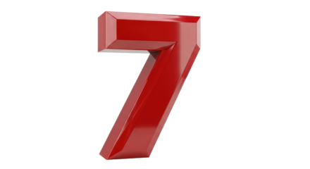 Isolated red glossy dimensional number 7 graphic for use in design and composition projects