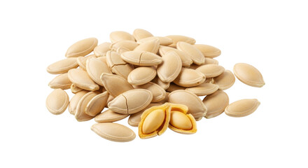 Isolated closeup of pile of healthy roasted pumpkin seeds, snack for Thanksgiving holiday