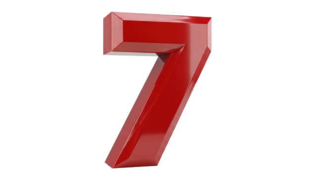 Isolated red glossy dimensional number 7 graphic for use in design and composition projects