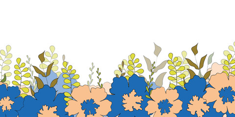 Hello spring banners collection. Background with color leaves, flowers. Nature concept design. Modern floral compositions in trendy flat simple style. Vector illustration for poster, greeting card.