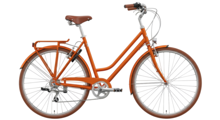 Isolated bicycle, classic orange city bike with brown accessories, studio shot