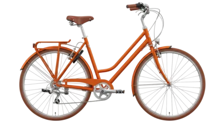 Schilderijen op glas Fiets Isolated bicycle, classic orange city bike with brown accessories, studio shot  © Laura
