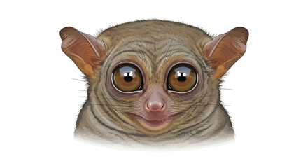 Fototapeta premium Adorable Tarsier Face Illustration Large Eyes Brown Fur and Smiling Expression.