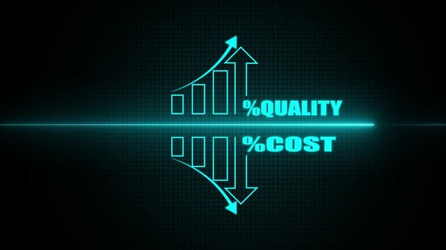 Futuristic Neon Percentage Icon Animation Depicting Quality Control, Growth Graph, and Cost Reduction Concept, Featuring Upward and Downward Arrows, Symbolizing Corporate Success 